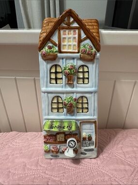 GANZ Ceramic White & Brown Cottage Grocery House with Green Awning